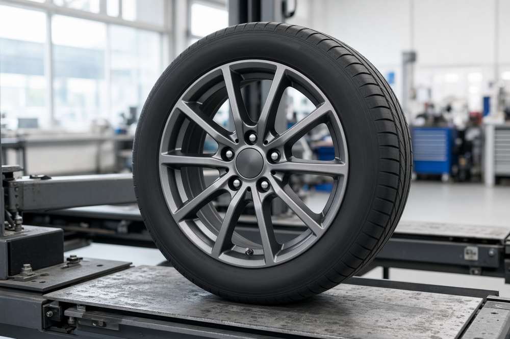 Tire on an alignment rack